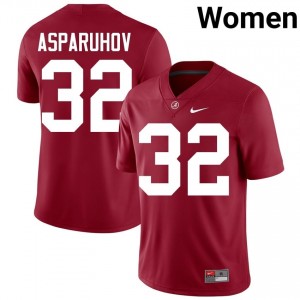 Crimson #32 Alex Asparuhov Women Embroidery Jersey | Bama Pro-Grade University Football Edition 19924777