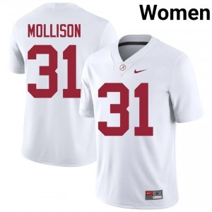 Cooper Mollison #31 White Women Stitched Jersey | Durable Alabama Crimson Tide University Football Gear 83422705