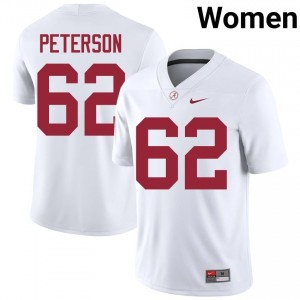 Davis Peterson #62 White Women Stitched Jersey | Fresh Alabama Crimson Tide Player Football Gear 97415321