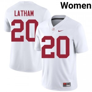 Jah-Marien Latham #20 White Women Stitched Jersey | Gameday Alabama Crimson Tide College Football Gear 67518238