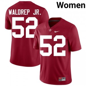 Crimson #52 Mal Waldrep Jr. Women Embroidery Jersey | Alabama Premium NCAA Football Edition 64482349