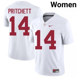 Marshall Pritchett #14 White Women Stitched Jersey | Moisture Wicking Alabama Crimson Tide High School Football Gear 30973036