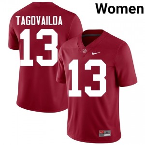Crimson #13 Tua Tagovailoa Women Embroidery Jersey | Crimson Tide Elite Thread University Football Edition 43846831
