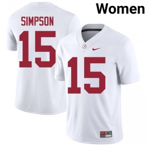 Ty Simpson #15 White Women Stitched Jersey | Durable Alabama University Football Gear 19903631