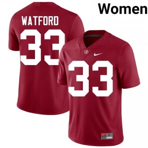 Crimson #33 Adam Watford Women Embroidery Jersey | Alabama Pro-Grade University Football Edition 28359444