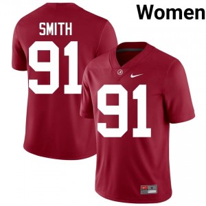 Crimson #91 Caleb Smith Women Embroidery Jersey | Roll Tide Essential NCAA Football Edition 54712660