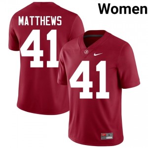 Crimson #41 Jamarion Matthews Women Embroidery Jersey | Alabama Crimson Tide Moisture Wicking High School Football Edition 59223877