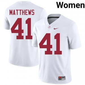 Jamarion Matthews #41 White Women Stitched Jersey | Durable Alabama University Football Gear 63673807