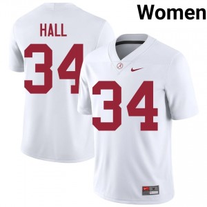Zay Hall #34 White Women Stitched Jersey | Official Roll Tide University Football Gear 41491273