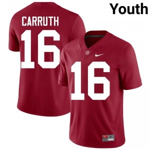 Crimson #16 Cade Carruth Youth Embroidery Jersey | Alabama Pro Cut NCAA Football Edition 94126486