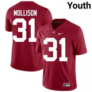 Crimson #31 Cooper Mollison Youth Embroidery Jersey | Roll Tide Essential NCAA Football Edition 71882841