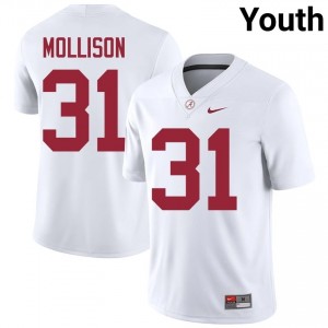 Cooper Mollison #31 White Youth Stitched Jersey | Fresh Alabama Crimson Tide Player Football Gear 62849825