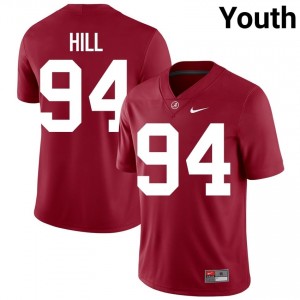 Crimson #94 Edric Hill Youth Embroidery Jersey | Alabama Durable University Football Edition 50722696