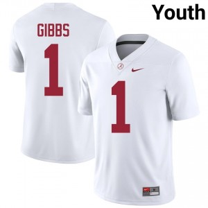 Jahmyr Gibbs #1 White Youth Stitched Jersey | Authentic Alabama Player Football Gear 93391110
