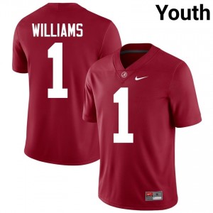 Crimson #1 Jameson Williams Youth Embroidery Jersey | Alabama Iconic College Football Edition 66615583