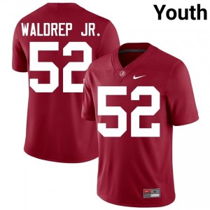 Crimson #52 Mal Waldrep Jr. Youth Embroidery Jersey | Crimson Tide Elite Thread University Football Edition 44117644