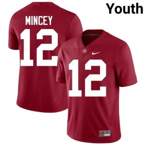 Crimson #12 Zavier Mincey Youth Embroidery Jersey | Alabama Durable University Football Edition 52946133