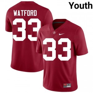 Crimson #33 Adam Watford Youth Embroidery Jersey | Alabama Licensed Player Football Edition 11544300
