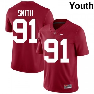 Crimson #91 Caleb Smith Youth Embroidery Jersey | Bama Pro-Grade University Football Edition 82664075