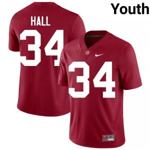 Crimson #34 Zay Hall Youth Embroidery Jersey | Alabama Premium NCAA Football Edition 70815848